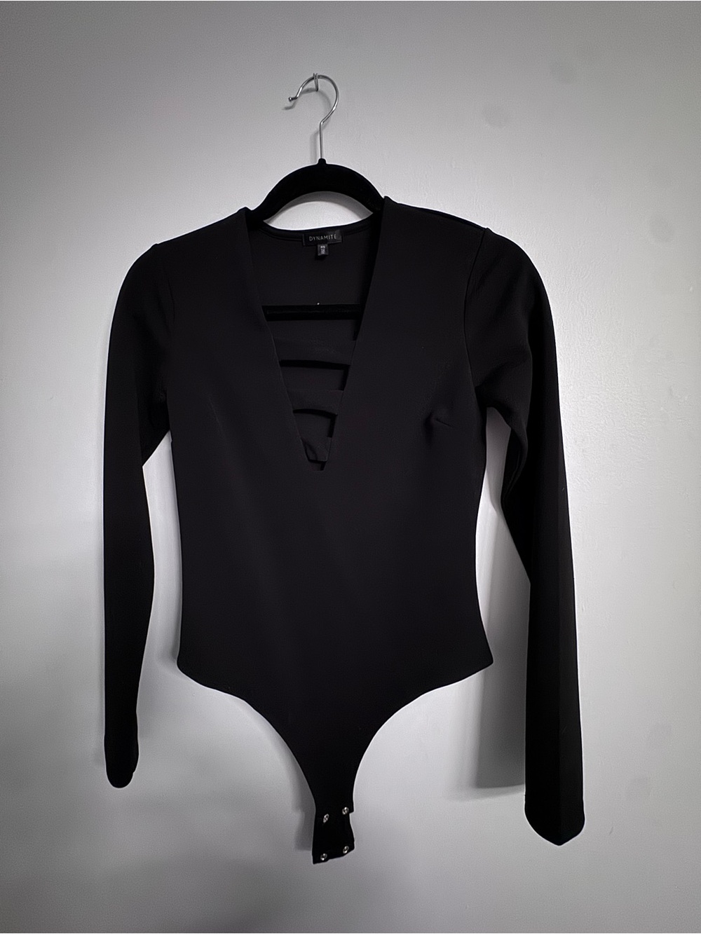Black Strappy Deep V Long Sleeve Bodysuit